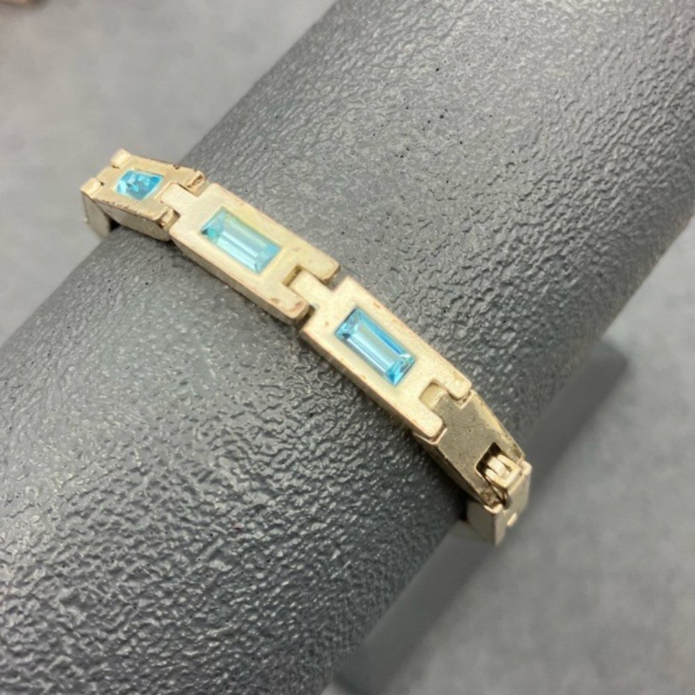 Dyrberg/Kern Bracelet As Is Silver Rectangle Blue Rhinestone Snap Closure Retro - Picture 3 of 9